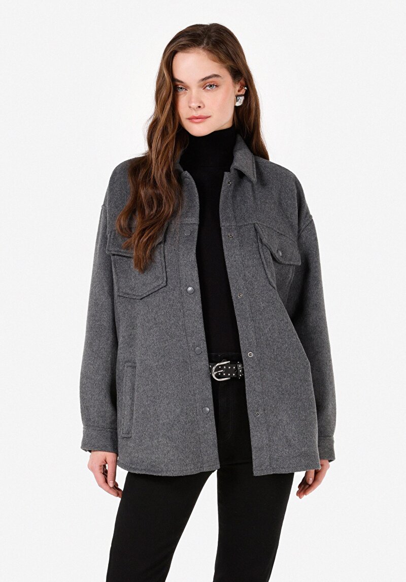 Imagine a Cămașă Cu Gât Antracit Pentru Femei Cămașă Cu Mânecă Lungă