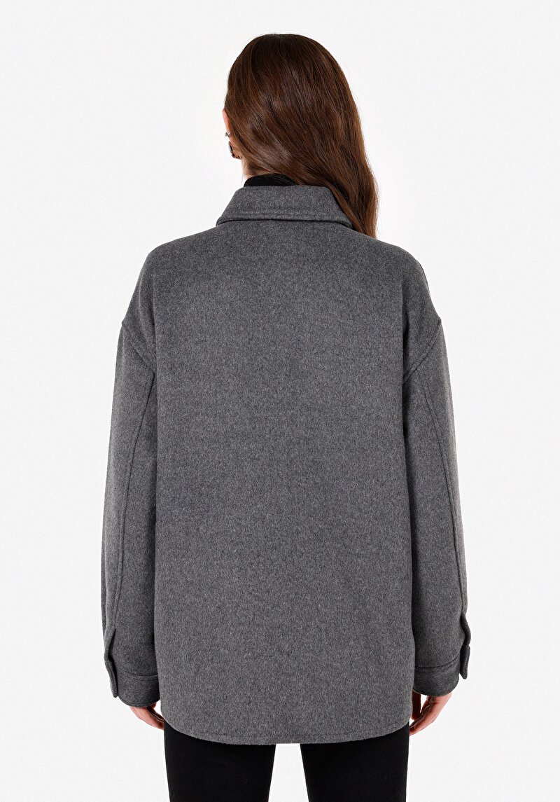Afișați detalii pentru Cămașă Cu Gât Antracit Pentru Femei Cămașă Cu Mânecă Lungă