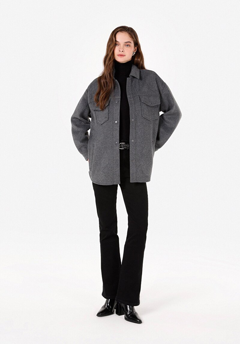 Imagine a Cămașă Cu Gât Antracit Pentru Femei Cămașă Cu Mânecă Lungă