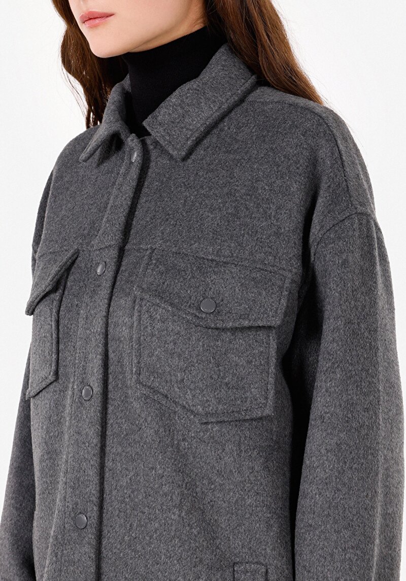 Imagine a Cămașă Cu Gât Antracit Pentru Femei Cămașă Cu Mânecă Lungă