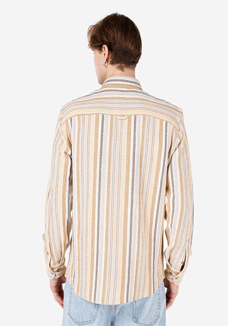 Afișați detalii pentru Cămașă Cu Dungi Cu Dungi Cămașă Cu Mânecă Lungă Maro Pentru Bărbați