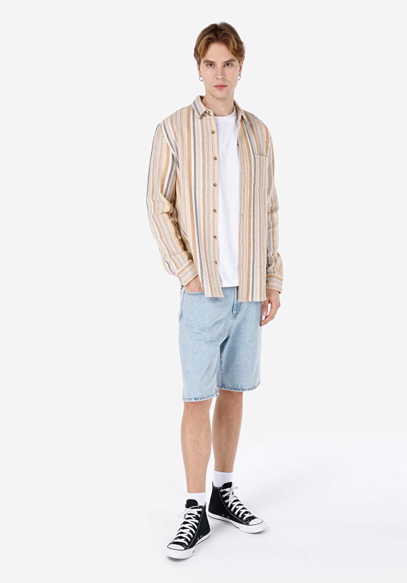 Imagine a Cămașă Cu Dungi Cu Dungi Cămașă Cu Mânecă Lungă Maro Pentru Bărbați