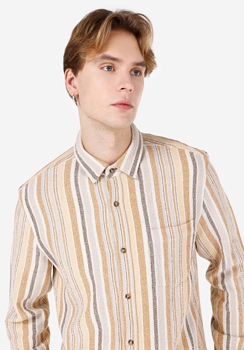 Imagine a Cămașă Cu Dungi Cu Dungi Cămașă Cu Mânecă Lungă Maro Pentru Bărbați