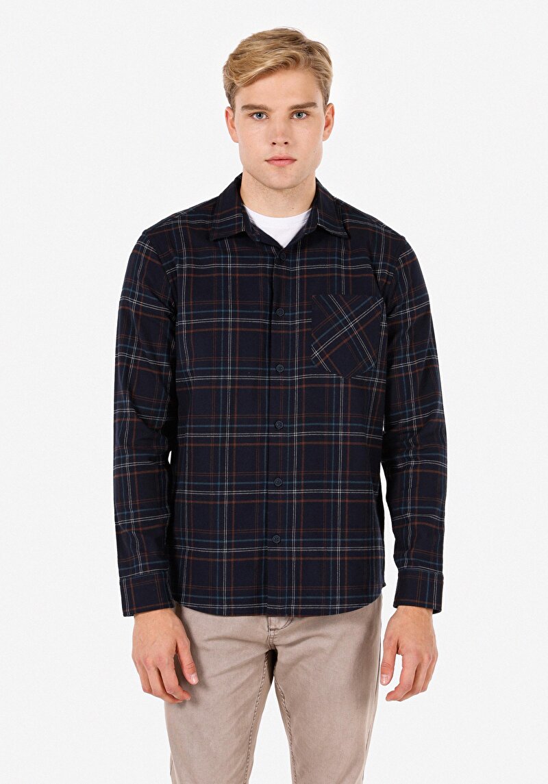 Imagine a Camasa Cu Maneca Lunga De Barbati Albastru Marin Regular Fit Cl1071443