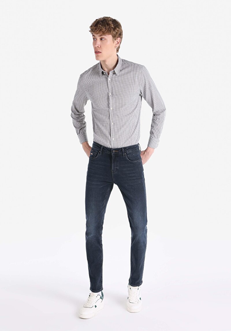 Afișați detalii pentru Drept Fit Talie Joasă Picior Drept Blugi İndigo Închis Pentru Bărbați