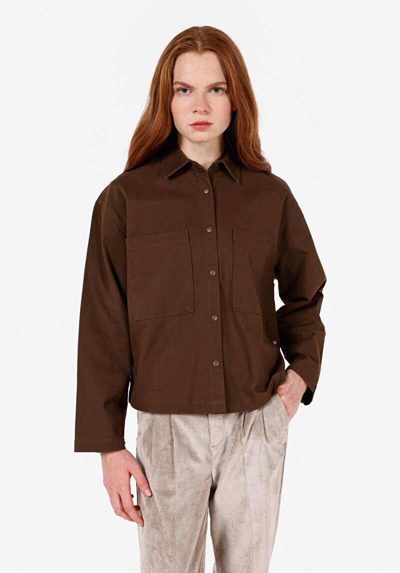 Imagine a Cămașă Cu Croială Relaxată Cămașă Cu Mânecă Lungă Maro Pentru Femei