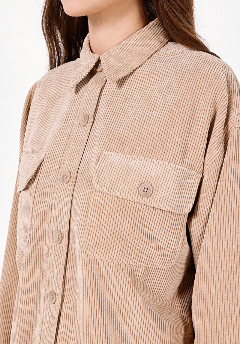 Afișați detalii pentru Cămașă Cu Croială Relaxată Cămașă Cu Mânecă Lungă Bej Pentru Femei