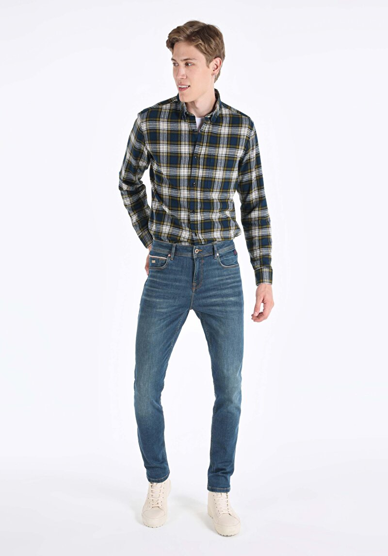 Imagine a Blugi İndigo Pentru Bărbați Cu Talie Dreaptă Cu Talie Dreaptă