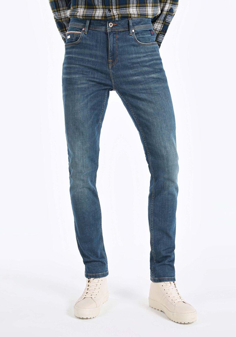 Imagine a Blugi İndigo Pentru Bărbați Cu Talie Dreaptă Cu Talie Dreaptă