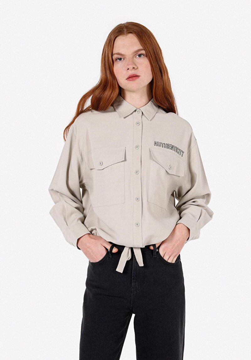 Imagine a Cămașă Cu Gât Pentru Femei Cămașă Verde Cu Mânecă Lungă