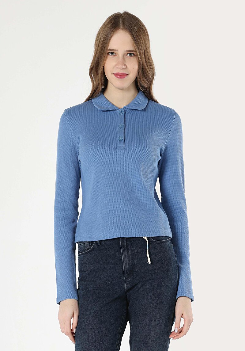 Imagine a Tricou Cu Maneca Lunga De Dama Albastru   Cl1061899