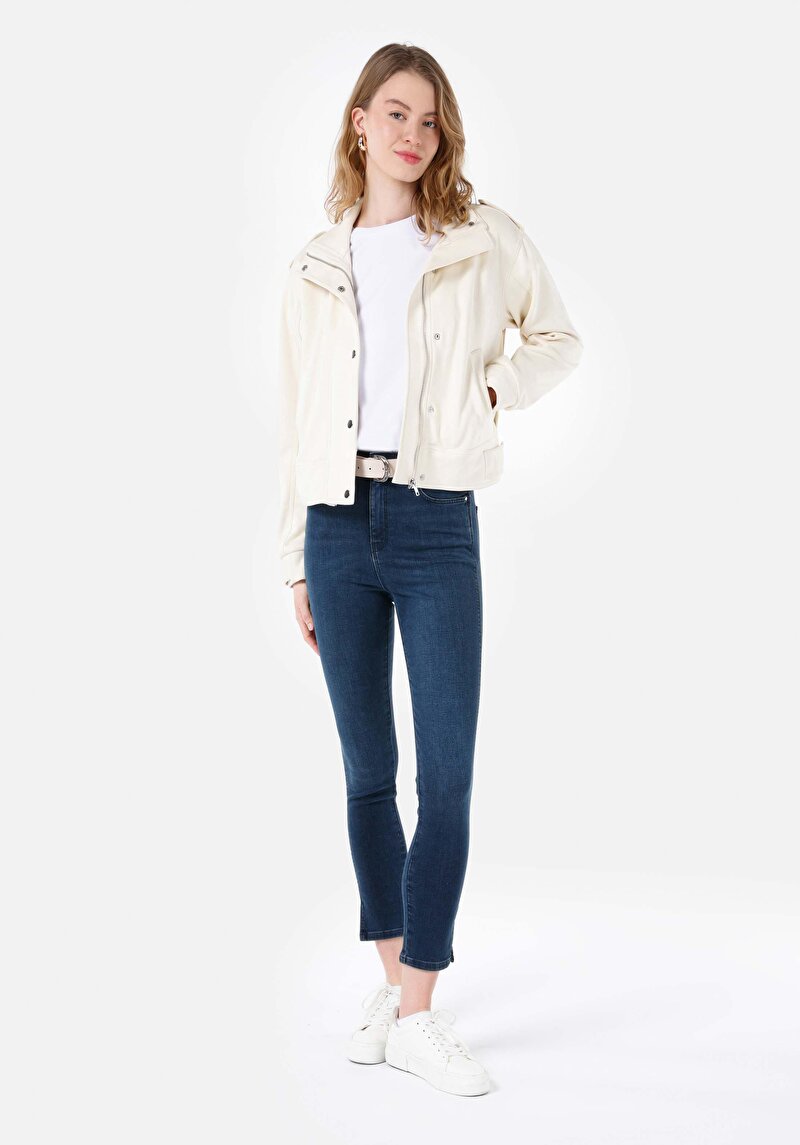 Imagine a Skinny Fit Rise Waist Super Narrow Leg Blugi İndigo Pentru Femei