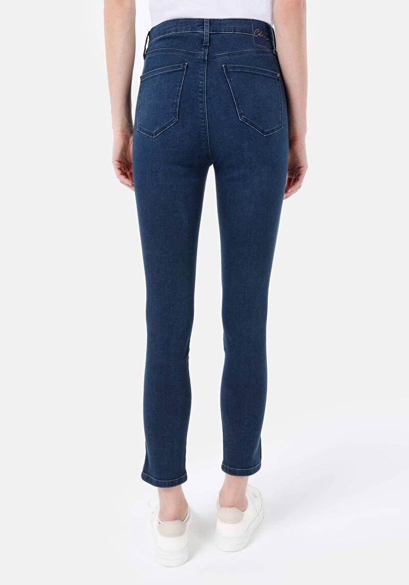 Afișați detalii pentru Skinny Fit Rise Waist Super Narrow Leg Blugi İndigo Pentru Femei