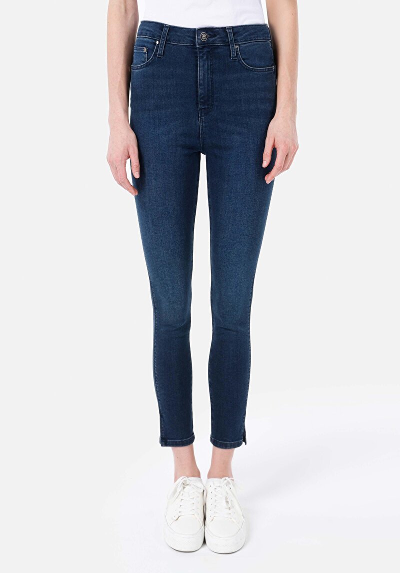 Afișați detalii pentru Skinny Fit Rise Waist Super Narrow Leg Blugi İndigo Pentru Femei