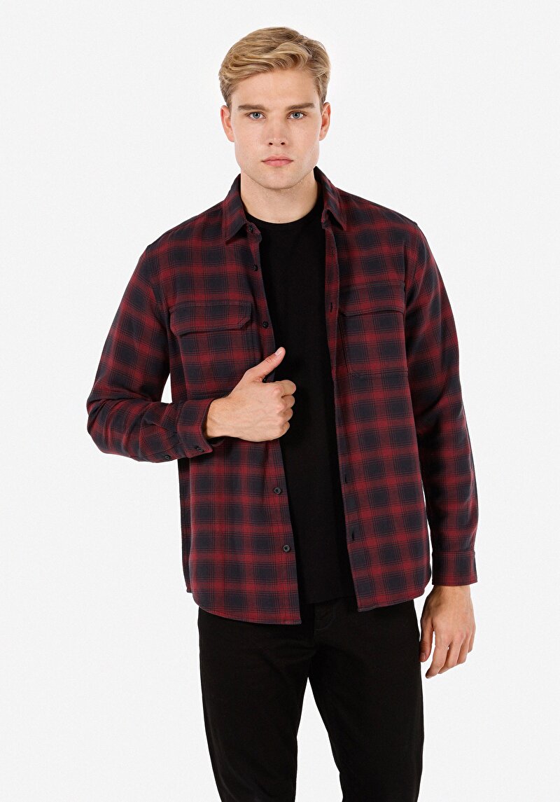 Imagine a Camasa Cu Maneca Lunga De Barbati Bordo Regular Fit  Cl1071461