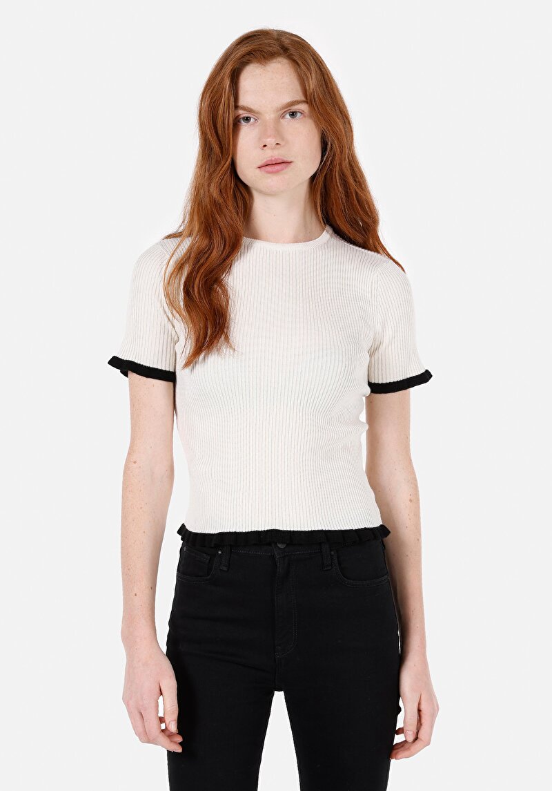 Imagine a Pulover Cu Mâneci Scurte De Dama Ecru Slim Fit  Cl1072523