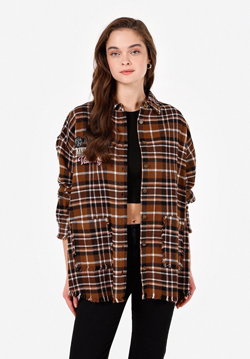 Imagine a Cămașă Cu Croială Relaxată Cămașă Cu Mânecă Lungă Bej Pentru Femei