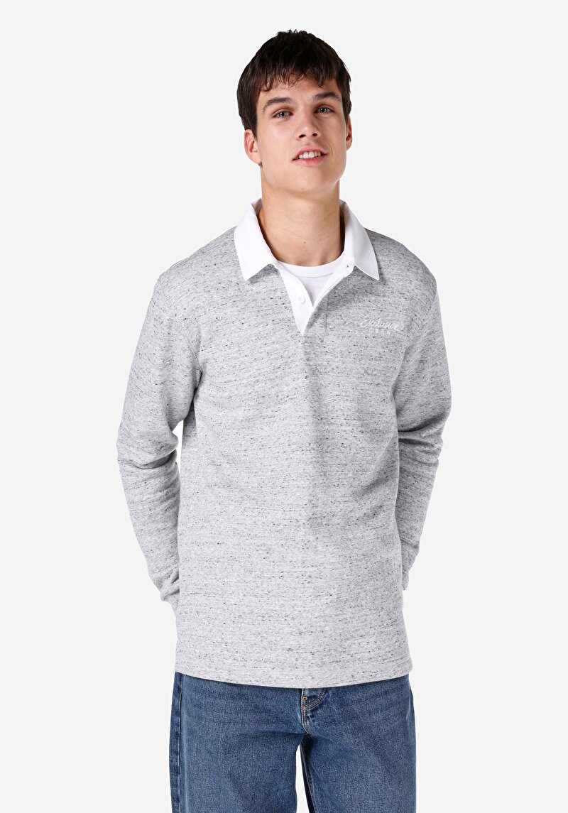 Imagine a Regular Fit Polo Collar Tricou Gri Cu Mânecă Lungă Pentru Bărbați