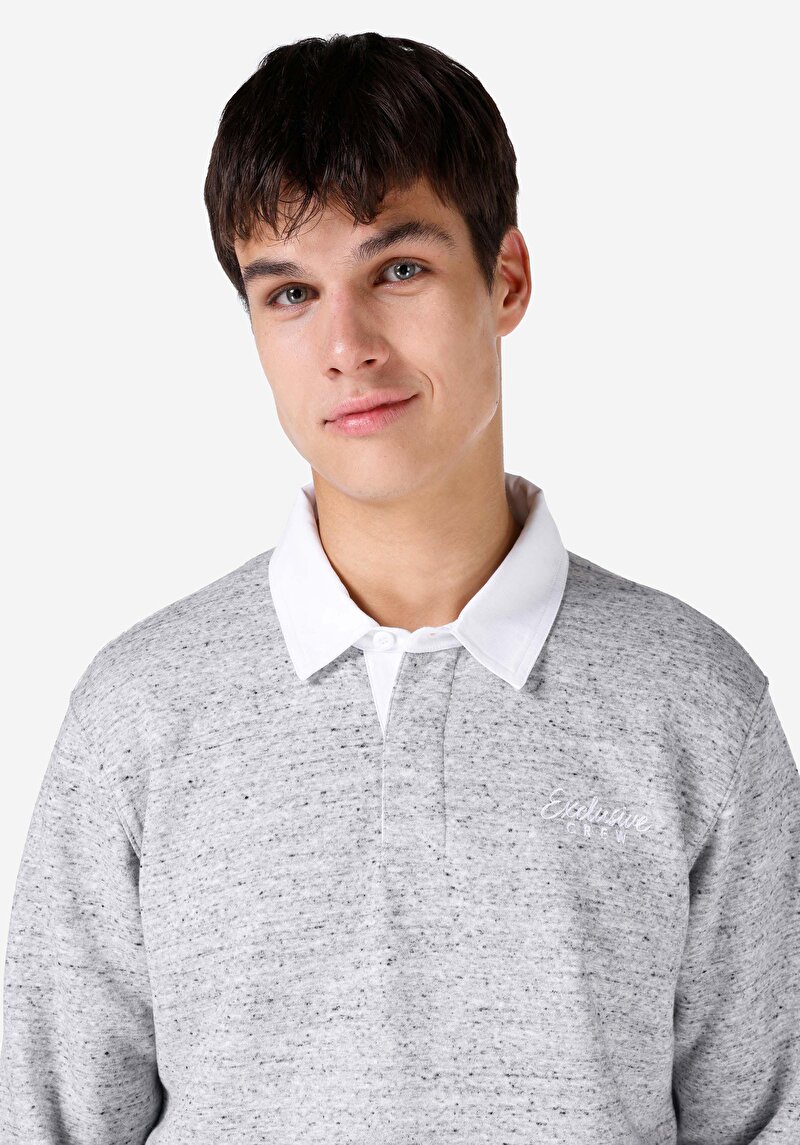 Afișați detalii pentru Regular Fit Polo Collar Tricou Gri Cu Mânecă Lungă Pentru Bărbați