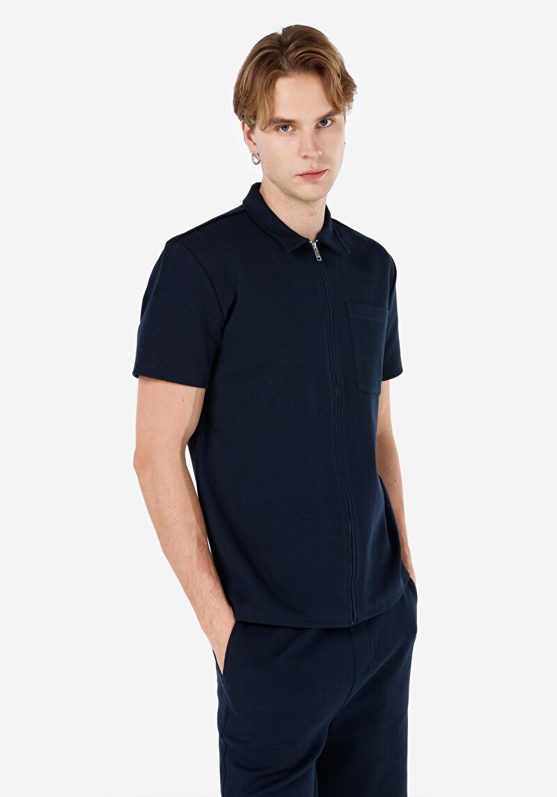 Imagine a Regular Fit Polo Neck Drept Bărbați Bleumarin Tricou Cu Mânecă Scurtă