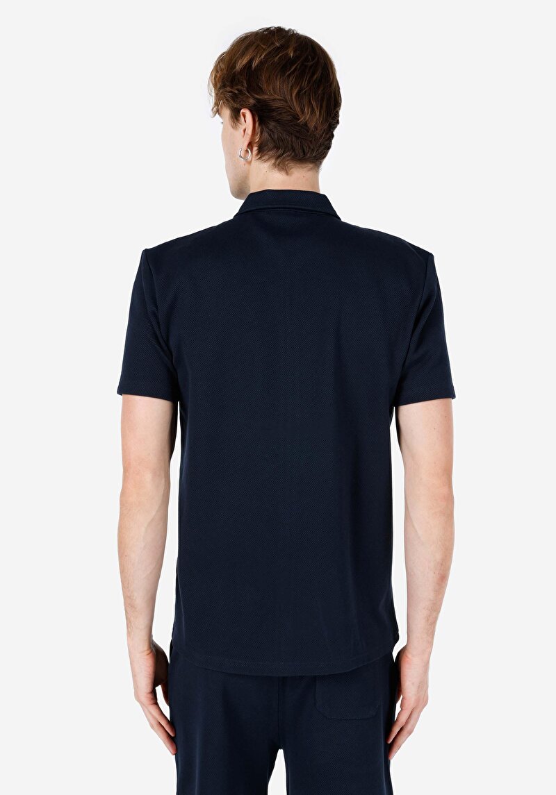 Afișați detalii pentru Regular Fit Polo Neck Drept Bărbați Bleumarin Tricou Cu Mânecă Scurtă