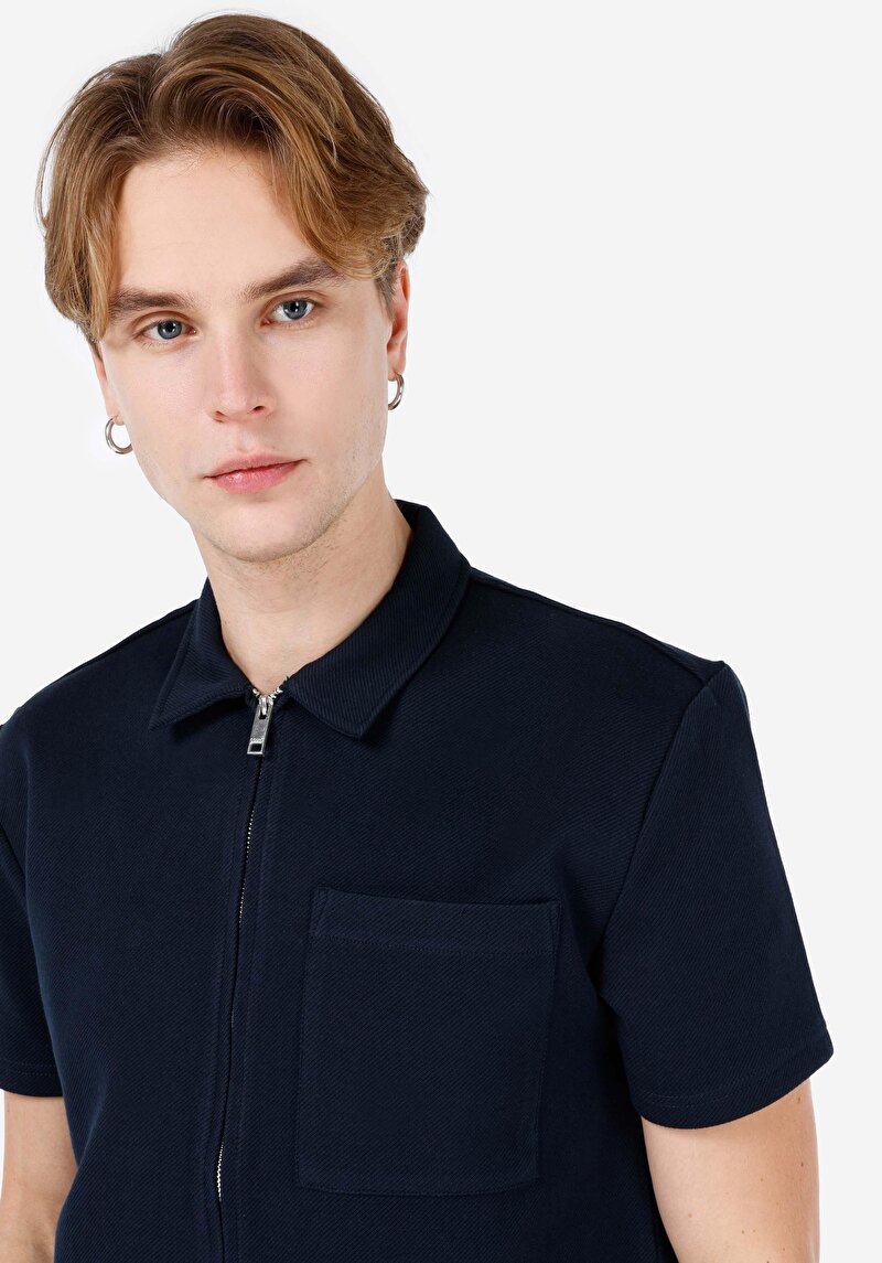 Imagine a Regular Fit Polo Neck Drept Bărbați Bleumarin Tricou Cu Mânecă Scurtă