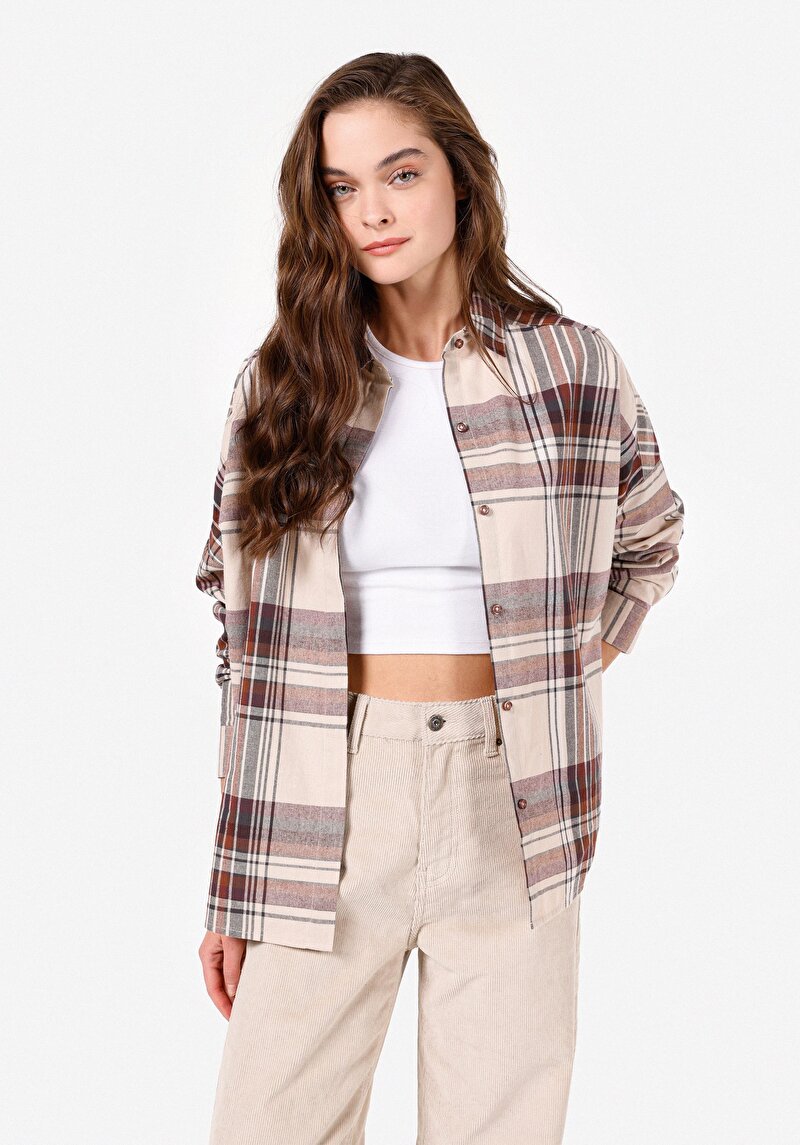 Imagine a Cămașă Relax Fit Cămașă Cu Mânecă Lungă Bej Pentru Femei