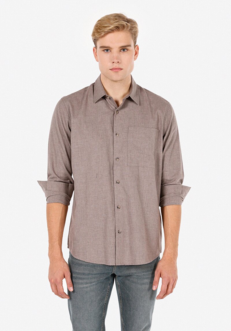 Imagine a Camasa Cu Maneca Lunga De Barbati Maro Regular Fit Cl1071464