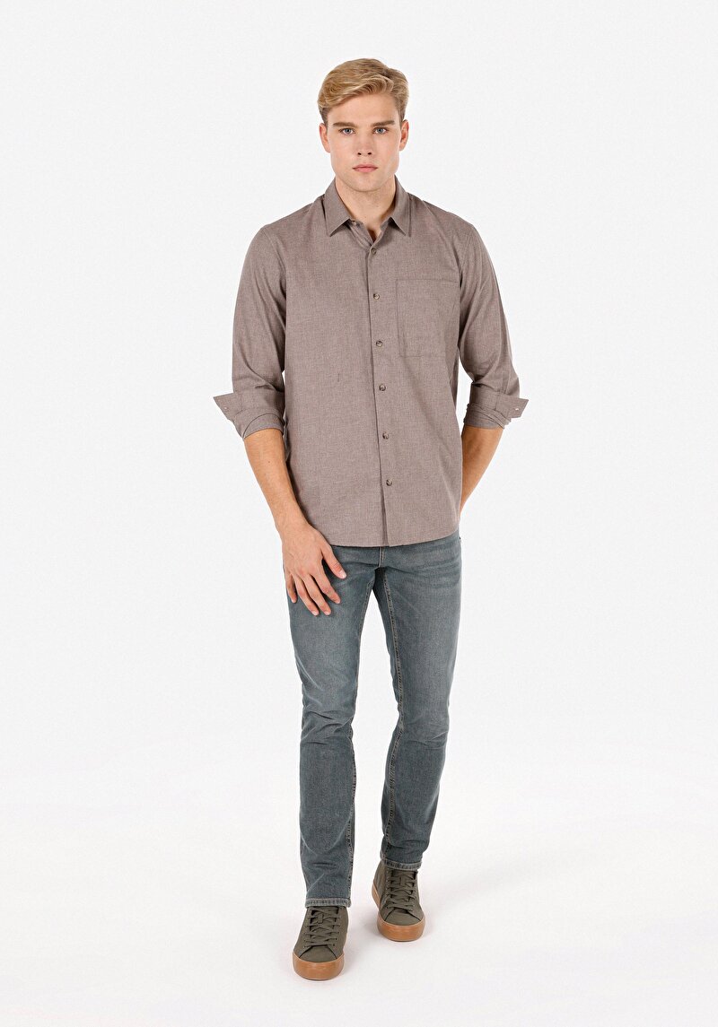 Imagine a Camasa Cu Maneca Lunga De Barbati Maro Regular Fit Cl1071464