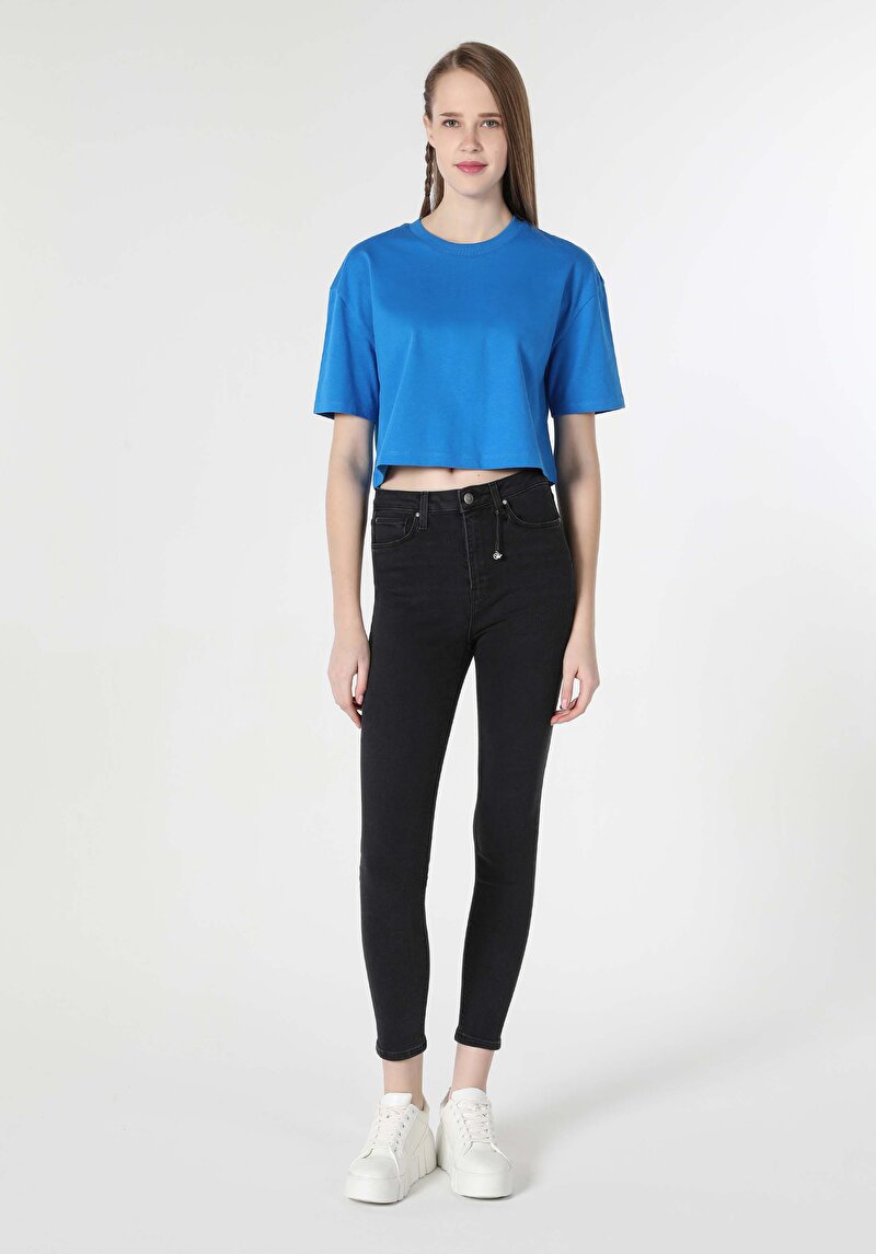 Imagine a Skinny Fit Talie Medie Picior Îngust Blugi Negri Pentru Femei