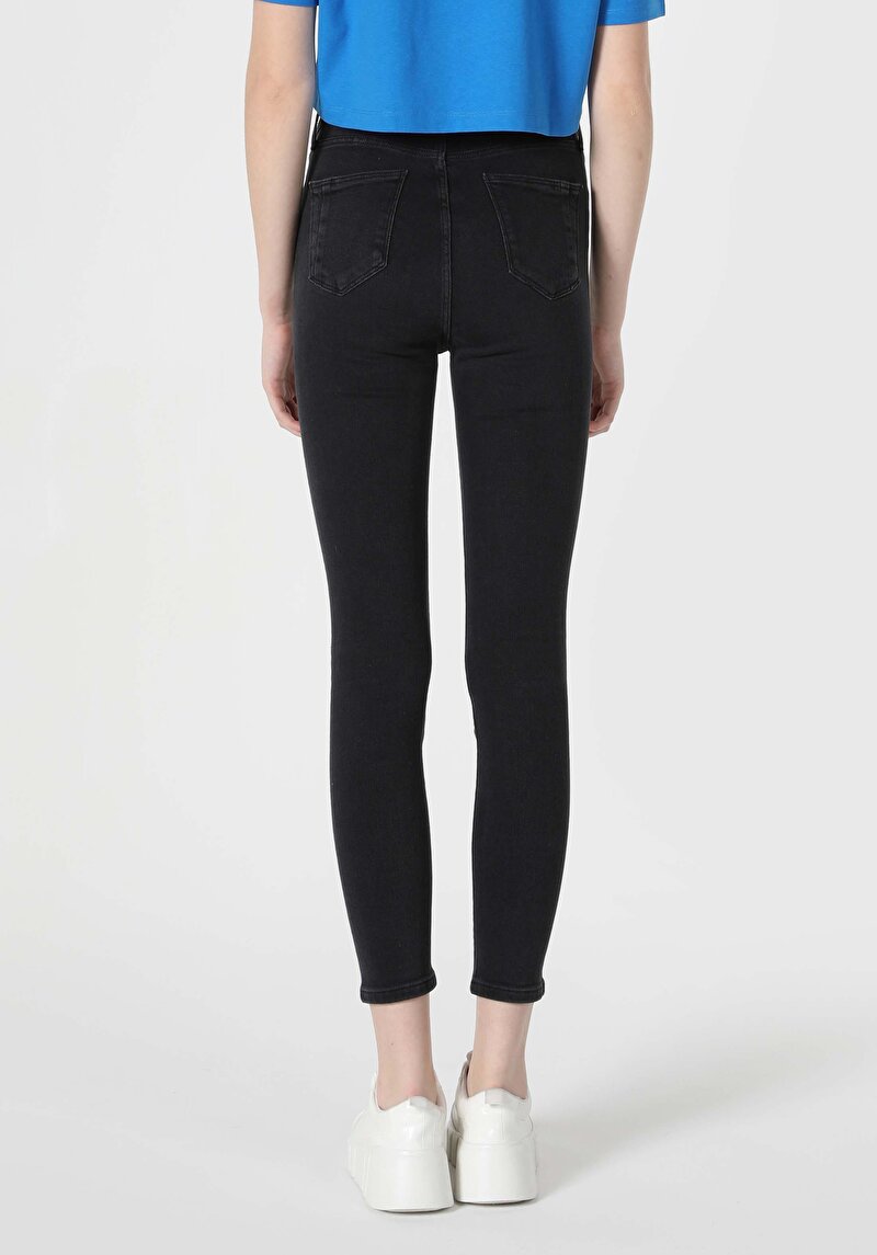 Afișați detalii pentru Skinny Fit Talie Medie Picior Îngust Blugi Negri Pentru Femei