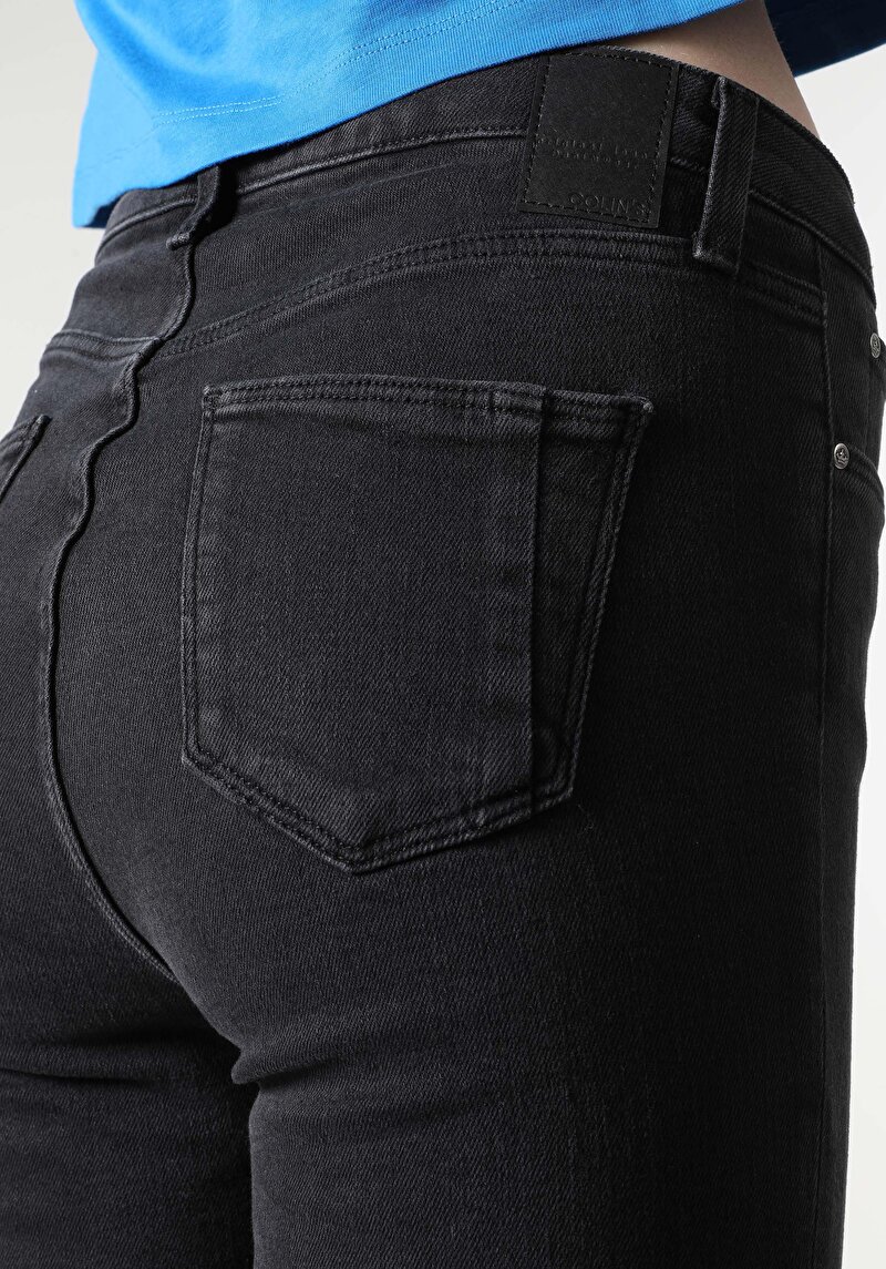 Afișați detalii pentru Skinny Fit Talie Medie Picior Îngust Blugi Negri Pentru Femei