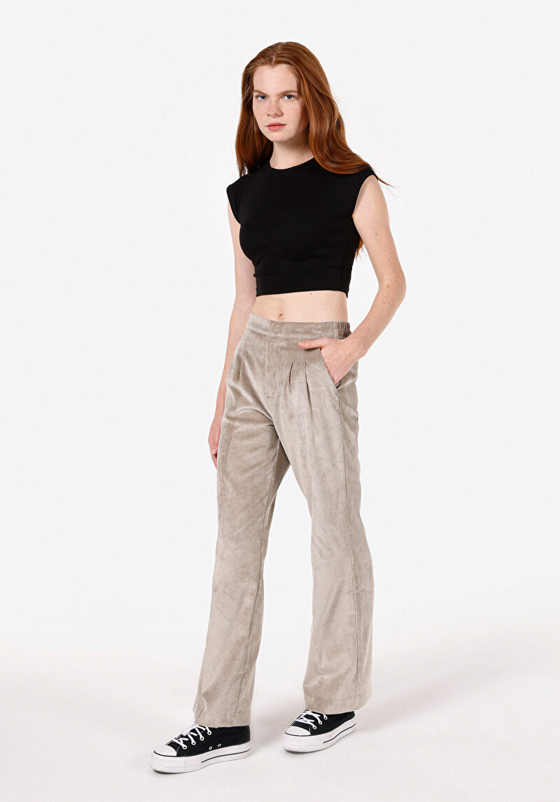 Imagine a Regular Fit Talie Ascendentă Picior Larg Pantaloni Albastru Închis Pentru Femei