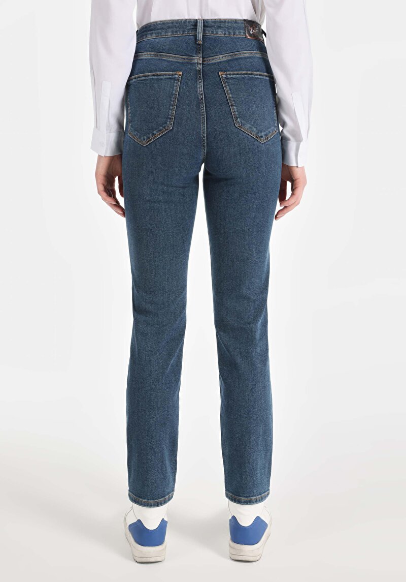 Afișați detalii pentru Slim Fit Mid Waist Straight Leg Blugi İndigo Pentru Femei