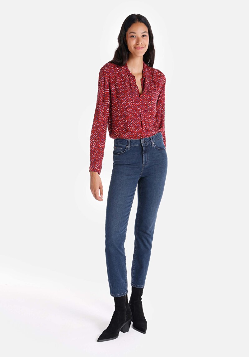 Imagine a Slim Fit Mid Waist Straight Leg Blugi İndigo Pentru Femei