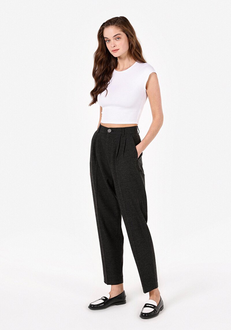 Imagine a Regular Fit Talie Înaltă Picior Drept Pantaloni Antracit Pentru Femei