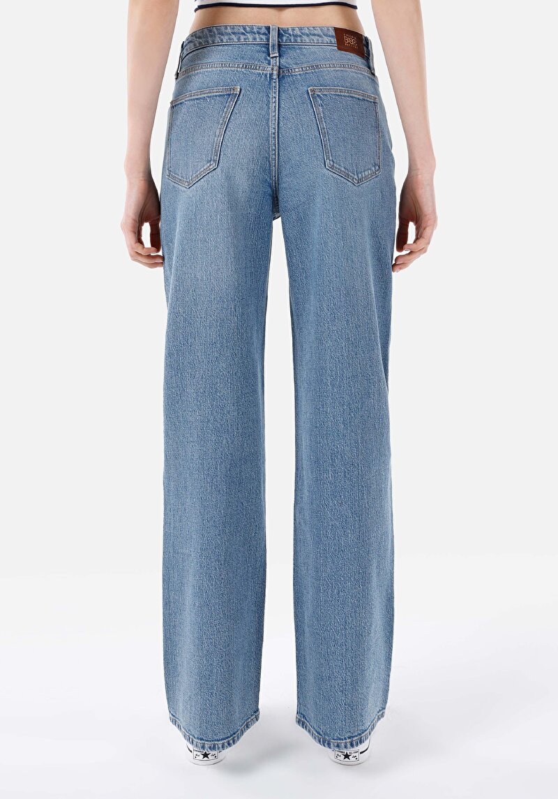 Afișați detalii pentru Regular Fit Talie Înaltă Picior Larg Blugi İndigo Pentru Femei