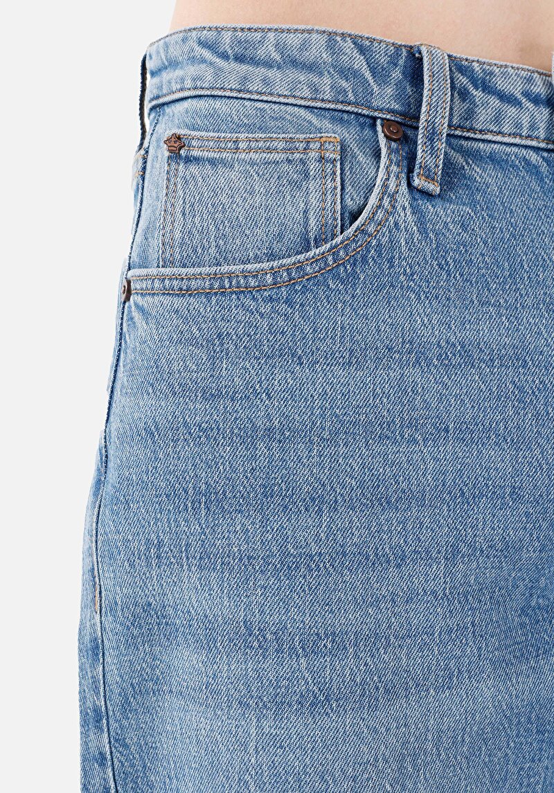 Afișați detalii pentru Regular Fit Talie Înaltă Picior Larg Blugi İndigo Pentru Femei