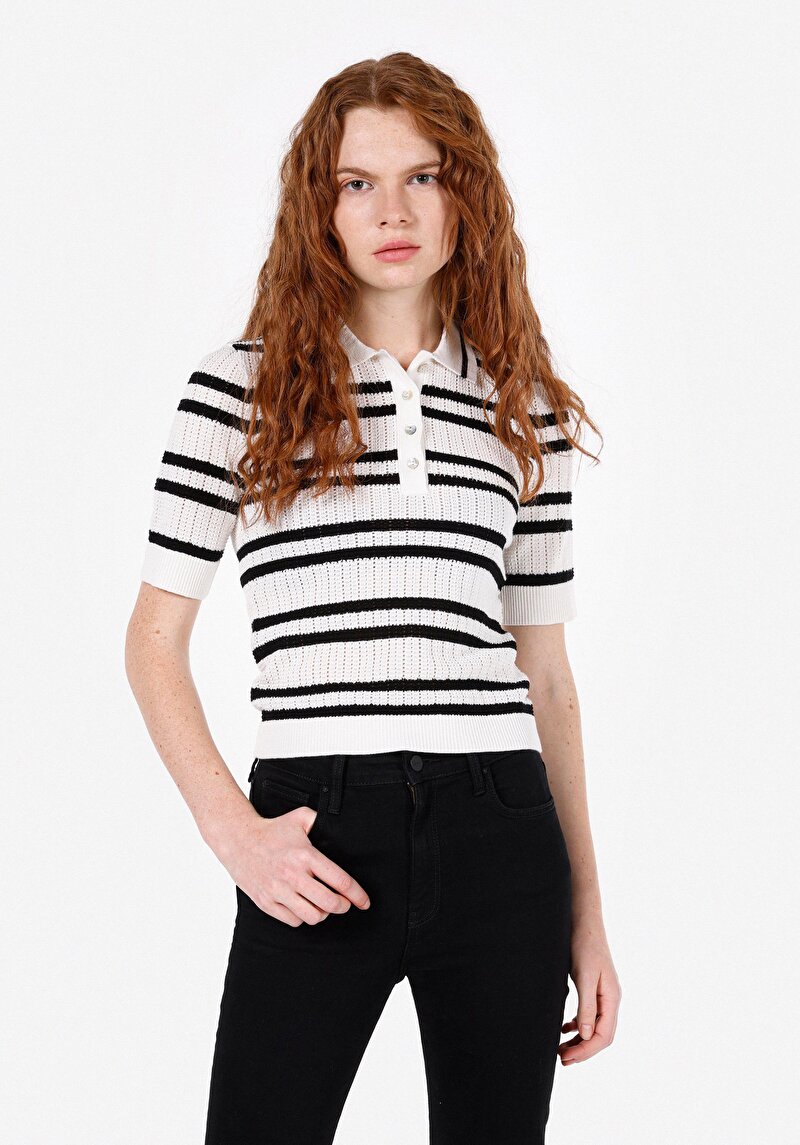 Imagine a Pulover Cu Mâneci Scurte De Dama Alb Slim Fit Cl1072528