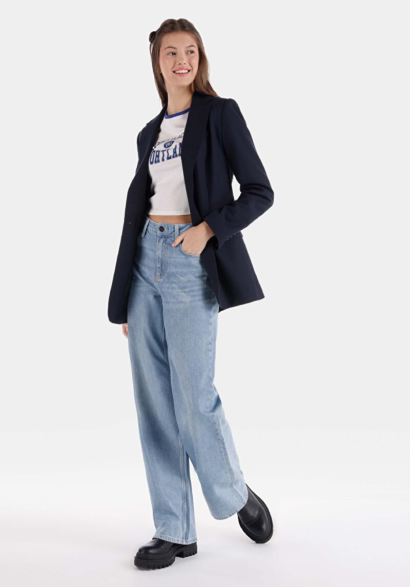 Afișați detalii pentru Regular Fit Talie Înaltă Picior Larg Blugi İndigo Pentru Femei