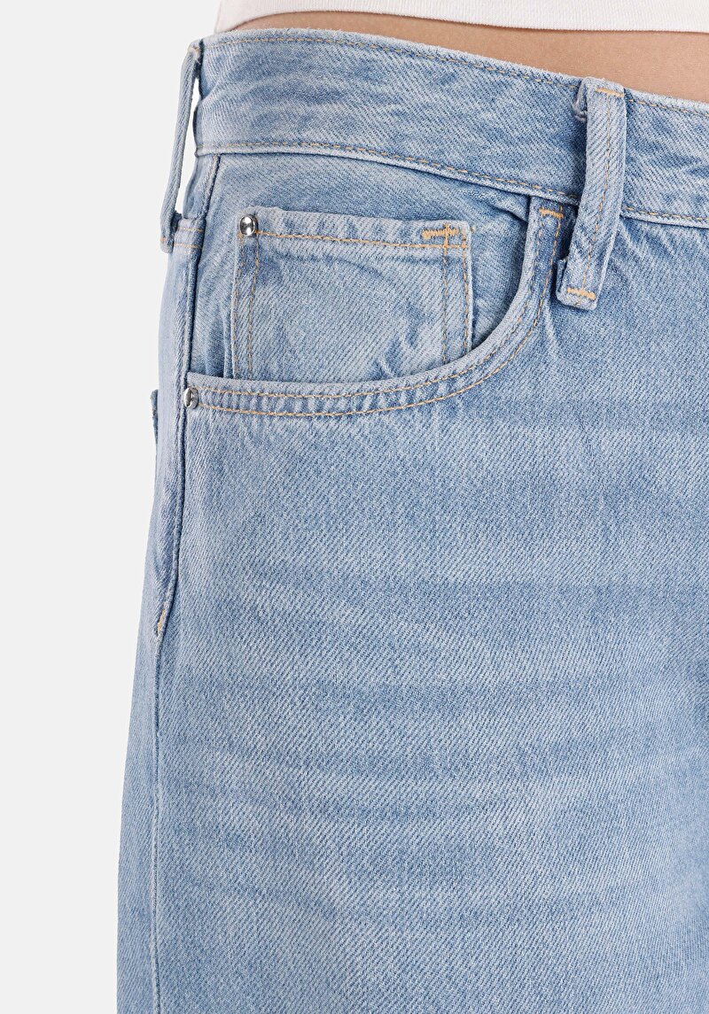 Afișați detalii pentru Regular Fit Talie Înaltă Picior Larg Blugi İndigo Pentru Femei