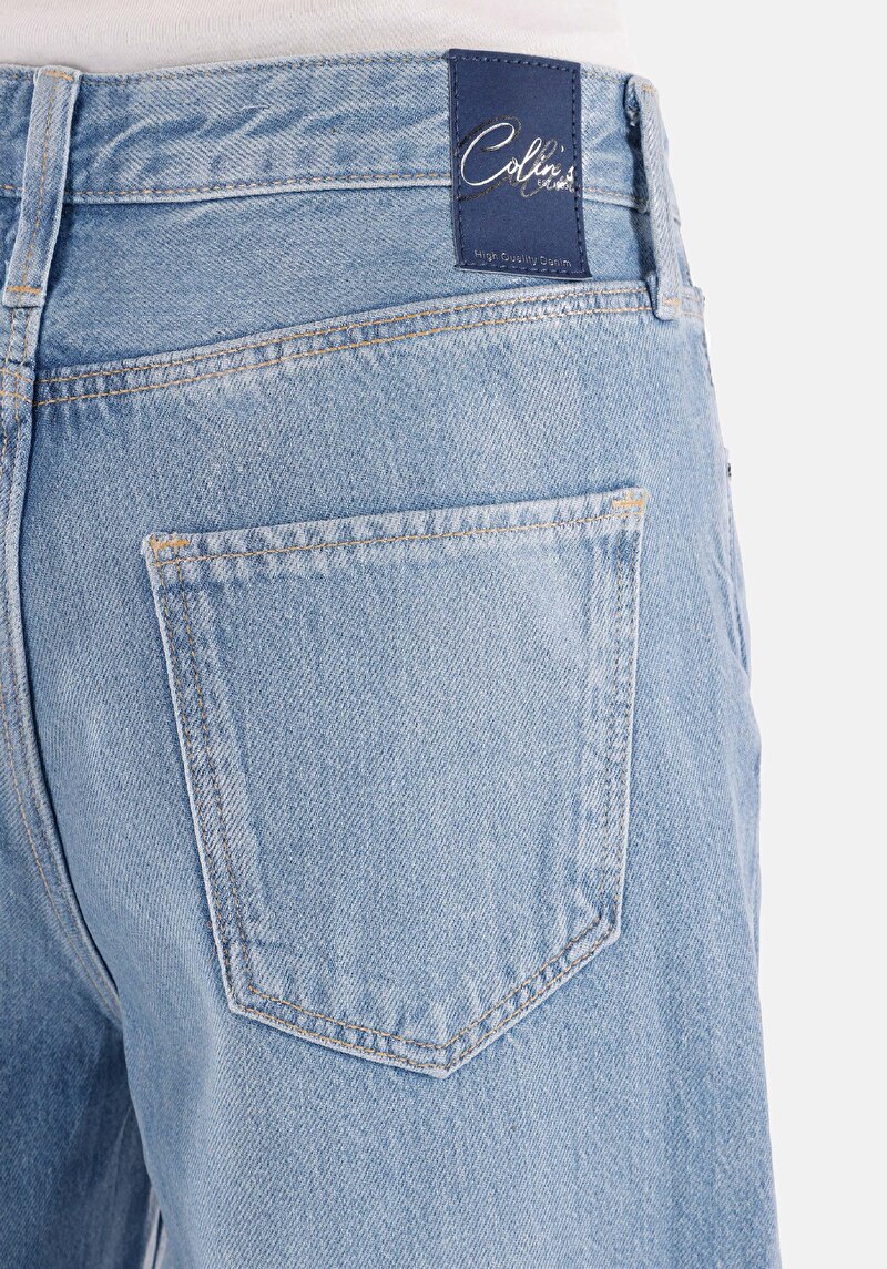 Afișați detalii pentru Regular Fit Talie Înaltă Picior Larg Blugi İndigo Pentru Femei