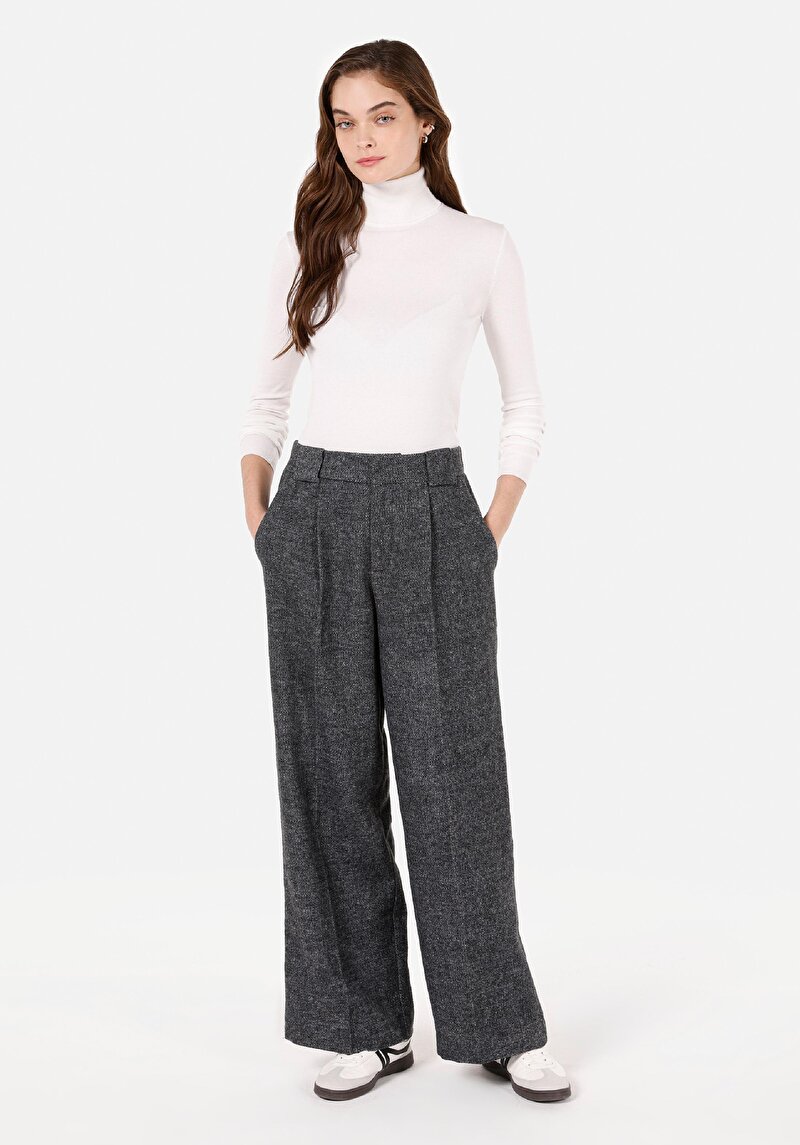 Imagine a Regular Fit Talie Ascendentă Picior Larg Pantaloni Gri Pentru Femei