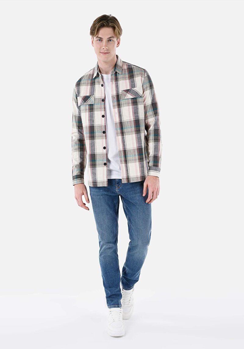 Afișați detalii pentru Cămașă Cu Gât În Carouri Cămașă Cu Mânecă Lungă Roz Pentru Bărbați