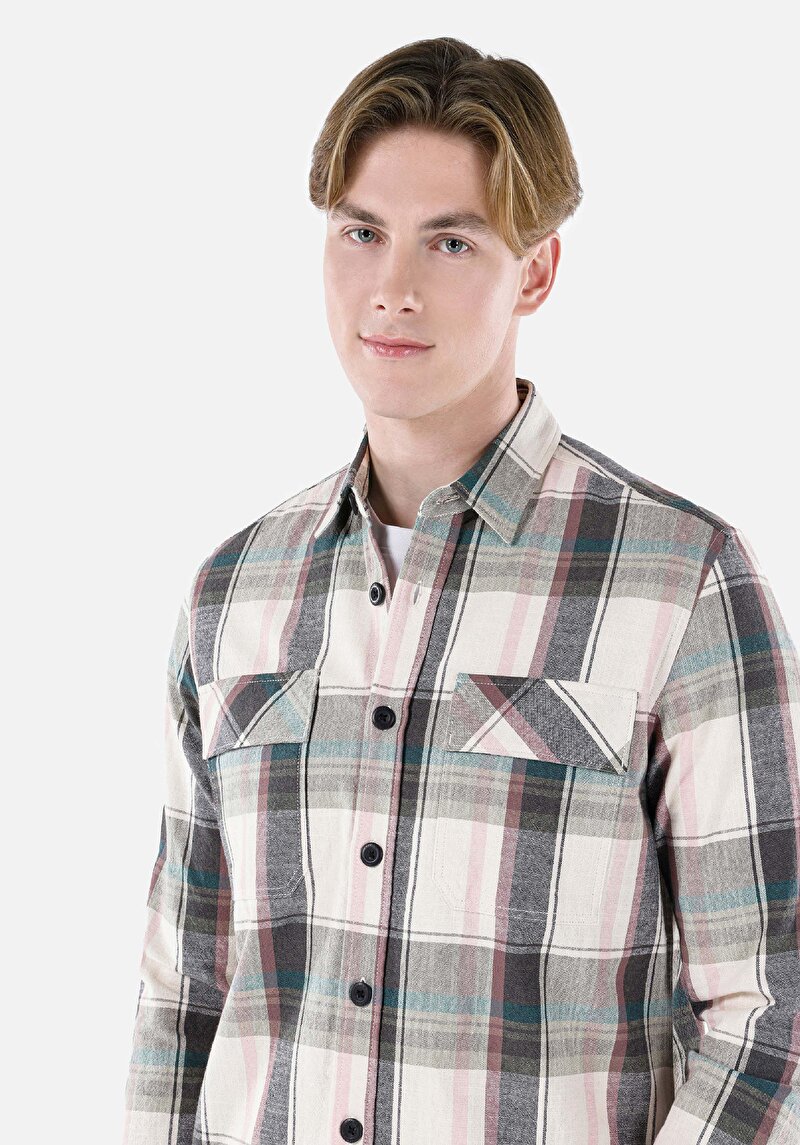 Afișați detalii pentru Cămașă Cu Gât În Carouri Cămașă Cu Mânecă Lungă Roz Pentru Bărbați