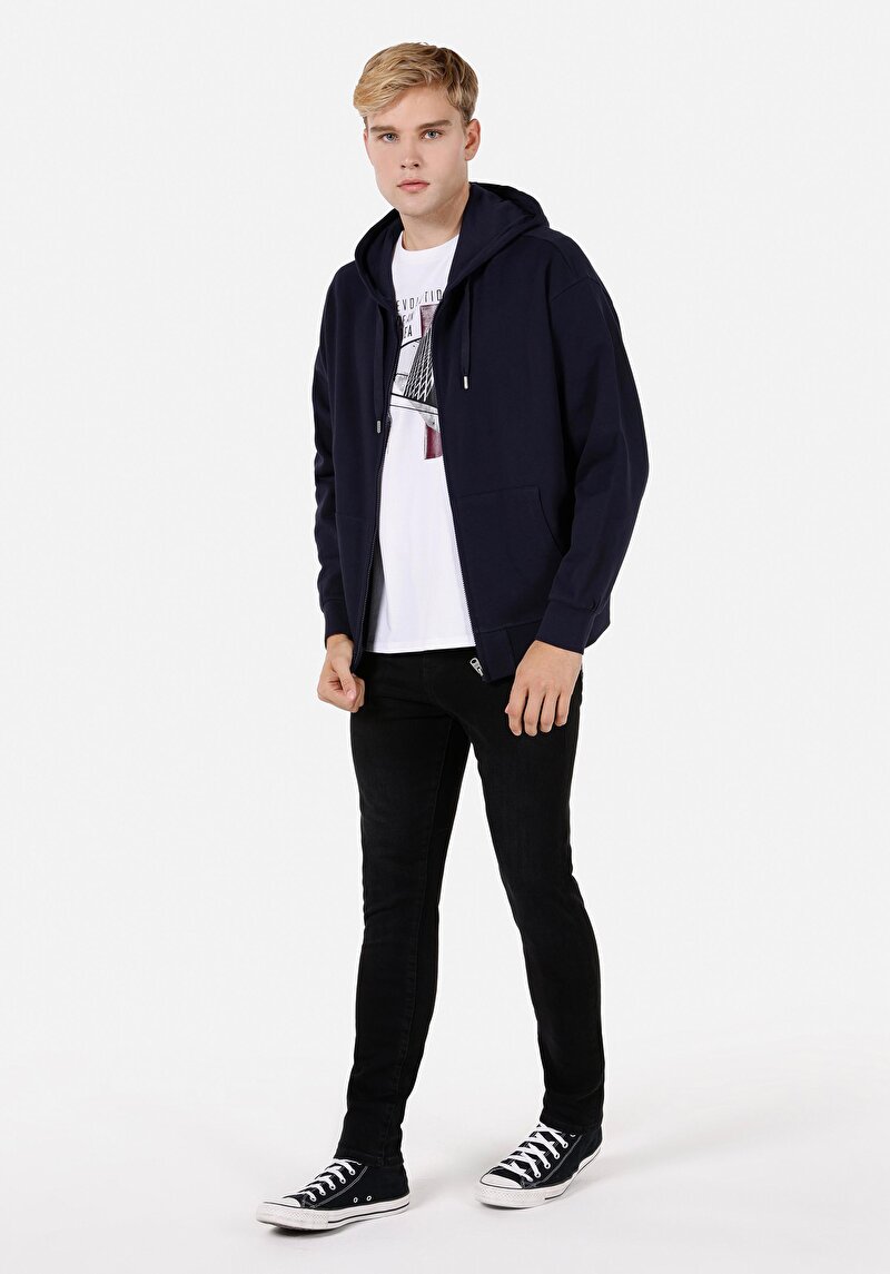 Afișați detalii pentru Hanorac / Bluza De Barbati Albastru Marin Oversize Fit  Cl1070807