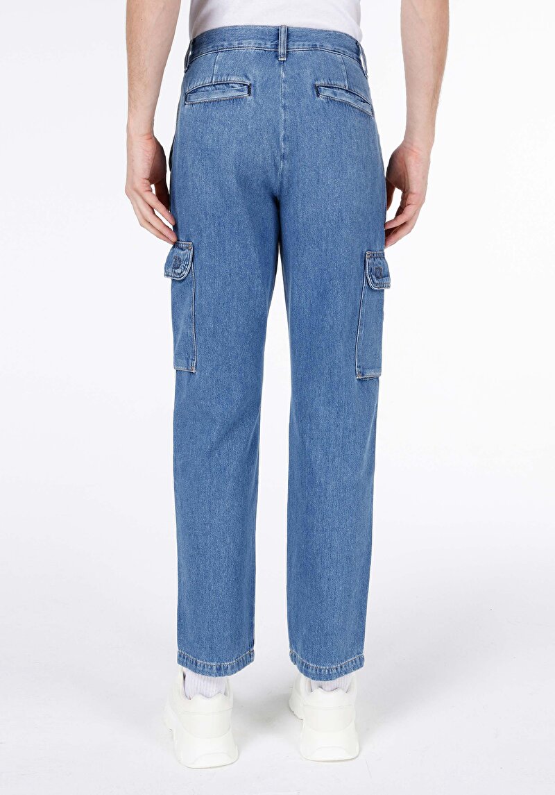 Imagine a Cargo Fit Talie Medie Picior Drept Blugi İndigo Pentru Bărbați
