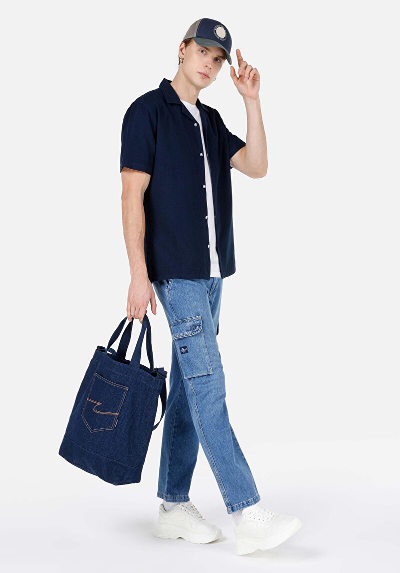 Imagine a Cargo Fit Talie Medie Picior Drept Blugi İndigo Pentru Bărbați