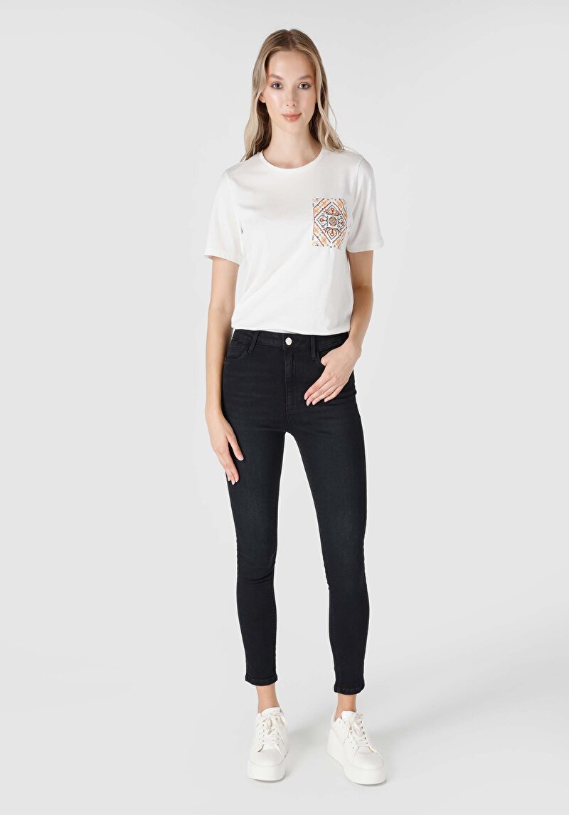 Imagine a Skinny Fit Talie Medie Picior Îngust Blugi Negri Pentru Femei