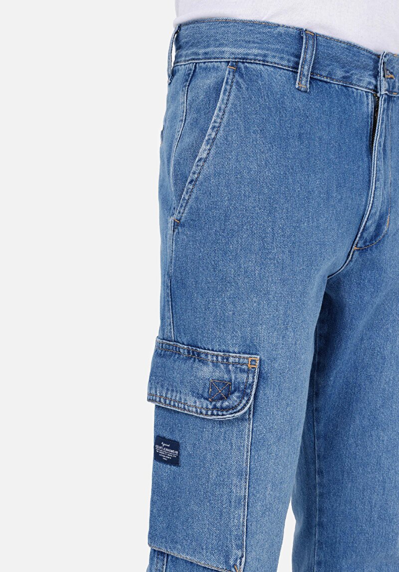 Imagine a Cargo Fit Talie Medie Picior Drept Blugi İndigo Pentru Bărbați